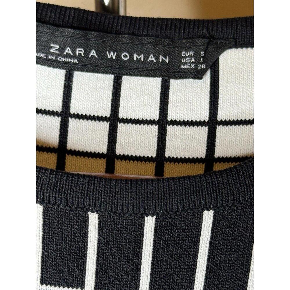 Zara‎ Women Black White Plaid Size S Fit & Flare Dress Empire Waist Stretch Knit - Picture 4 of 7